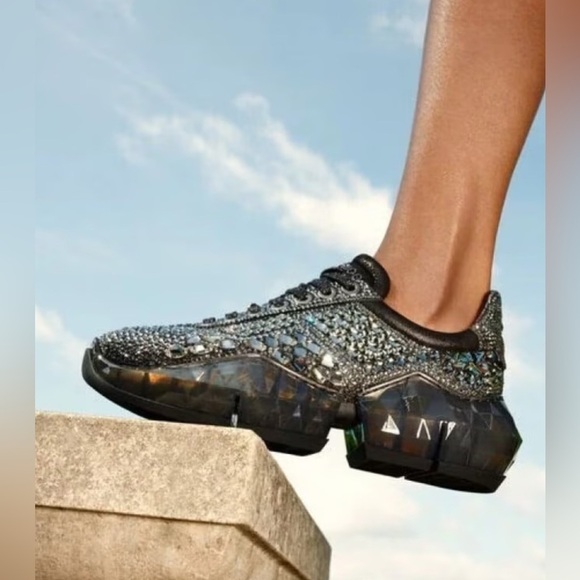 NEW Jimmy Choo’s Diamond Swarovski crystal F trainers in smoke metallic - Picture 2 of 13